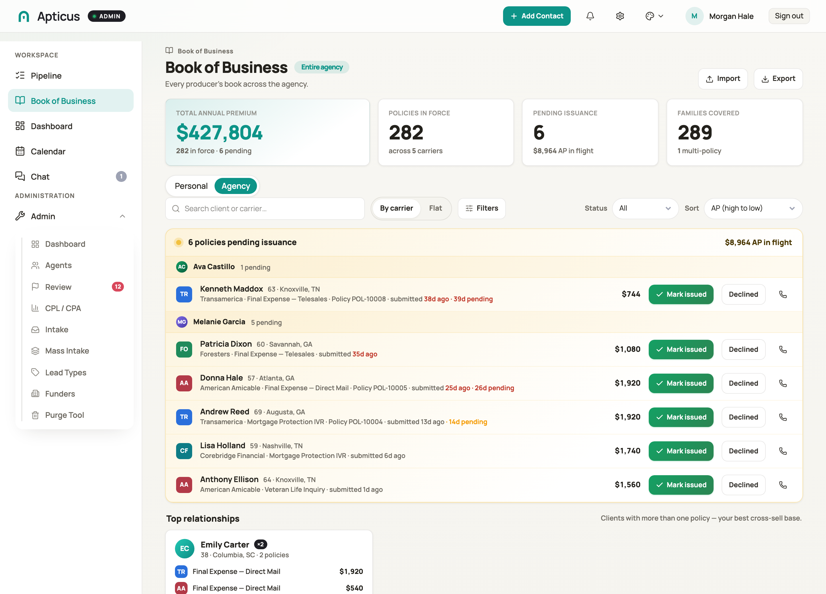 Book of business ledger